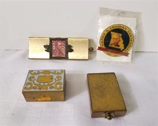 Small Lot of Brass Slide Boxes With Lincoln Stamp And Harry S. Truman Pin.