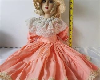 Beautiful Doll With Ceramic Head, Arms, Feet. Pink Dress.