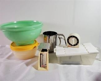Lot of 7 Kitchen Must Needs. Timer. Strainer. Scale. Shreddar with Mutiple Heads