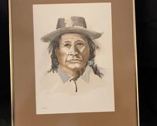 Framed Watercolor Native American B Jones