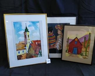 Latin America Style Watercolors, 1 signed