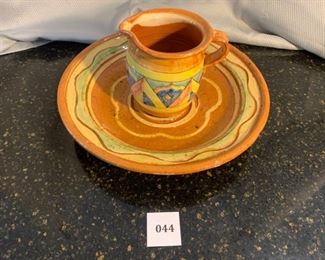 Patterned Clay Pitcher and Platter
