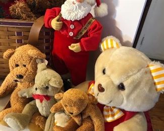 Clearance Lot 1: 16 stuffed animals & a Singing Santa plus a wonderful Longaberger basket, bundle price is $100!