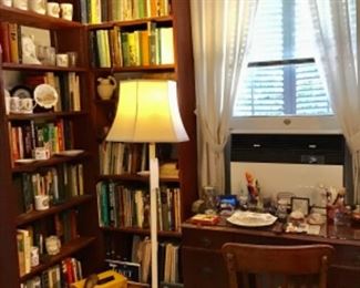 Extra Tall Book Shelves,  Floor Lamp, lots of Books