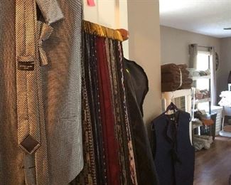 Neckties and a large selection of fancy vests, cummerbunds and bowties