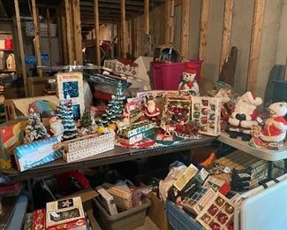 Very large collection of vintage Christmas the biggest I’ve ever had, it will have its own themed tent this year ceramic trees, Pom Pom silver tree in original box & color wheel , hundreds of ornaments, many shine brute, blow molds, large handmade manger,  lights , linens much more