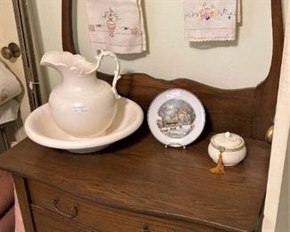 Antique washstand; bowl and pitcher