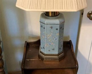 Small side table; vintage lamp