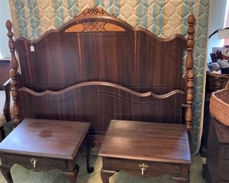 This vintage full bed has a coordinating chest and dresser.