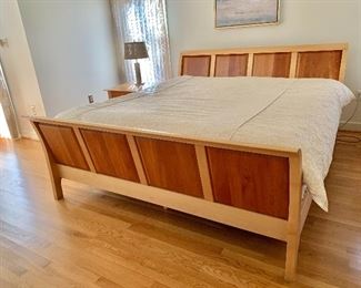 $1,300 - "Sarah" cherry and maple king size sleigh bed - Headboard height 40", footboard height 30.5". 78.5"W x 92"L (height to top of mattress 29") - mattress not included
