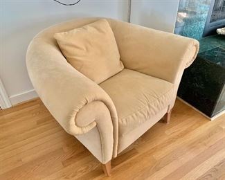 $295 - Single ultra suede chair - Made in Italy.  31"H x 44"W x 32"D (height to seat 18"H).  Some minor spots on upholstery. 