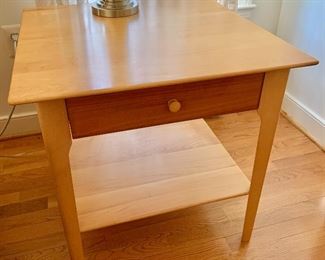 $800 - Pair of "Sarah" bedside cherry and maple side tables #1. 24"H x 24"W x 24"D