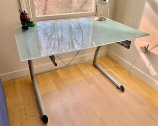 $150 - Contemporary desk with tempered glass. 29.75"H x 44"W x 30"D