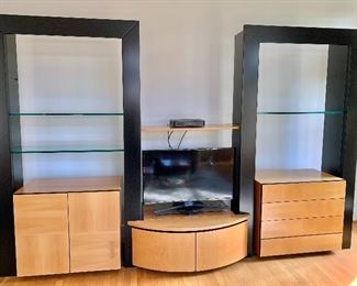 $1200 - Roche Bobois wall unit. 87"H x 135"W x 26"D - as is;missing glass and small scratch