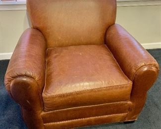 $495 - Mitchell Gold leather arm chair. 35"H x 35.5"W x 38.5"D (seat height 21"H)