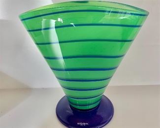 $70 -Kosta Boda Anna Ehrner "Spiral" vase; green;  8"H x 8" W Original box included!