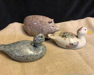 2 Ceramic Ducks 1 Ceramic Piggy Bank