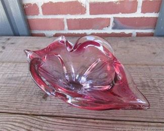 Beautiful Large Blown Pinkl Art Glass Bowl