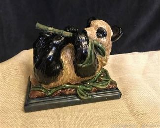 Panda Bear Figurine Eating Bamboo