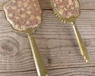 Old Vintage Vanity Hair Brush and Hand Mirror Pair