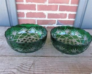 Two Cut to Clear Green Bowls