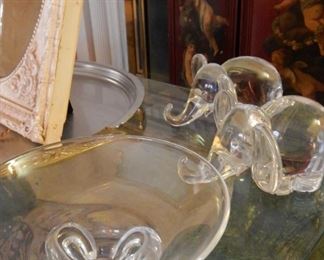 Steuben Elephants and Bowl