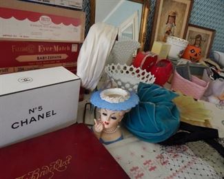 The next few photos show Hazel Montague Hutcheson's Bridal Shower Book from 1928 and curtains, fabrics, and linens that were still boxed up with book.