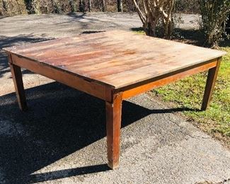 Think of the stories told around these two matching George pine primitive farm tables.