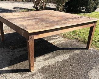 Think of the stories told around these two matching George pine primitive farm tables.