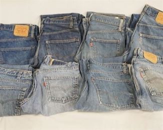 1013	LOT OF EIGHT PAIRS OF VINTAGE LEVI STRAUSS & COMPANY JEANS W/ RED TABS. ONE PAIRS IS 501 SIZE 34 X 36 THE OTHER SEVEN ARE 505 SIZES; 30 X 34, 32 X 29, 33 X 34, 34 X 30, THREE PAIRS ARE SIZE 32 X 32. VARYING DEGREES OF WEAR 
