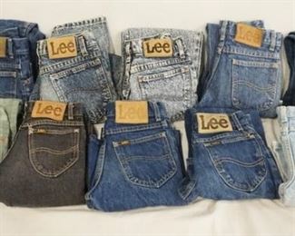 1020	LOT OF TEN PAIRS OF VINTAGE USA MADE LEE JEANS. ALL ARE YOUTH SIZE 12. VARYING DEGREES OF WEAR 
