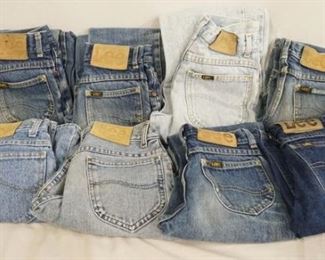1021	LOT OF EIGHT PAIRS OF VINTAGE USA MADE LEE JEANS. SIX PAIRS ARE YOUTH SIZE 11, TWO ARE SIZE 12. VARYING DEGREES OF WEAR
