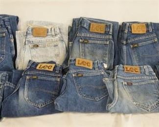 1024	LOT OF TEN PAIRS OF VINTAGE USA MADE LEE JEANS. ALL HAVE A 28 IN WAIST SIZE. VARYING DEGREES OF WEAR 
