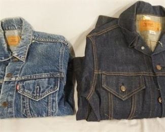 1028	LOT OF TWO VINTAGE USA MADE LEVI STRAUSS & COMPANY DENIM JACKETS, ONE IS SIZE 38 & HAS SOME WEAR ON LEFT SLEEVE, THE OTHER IS SIZE 40 
