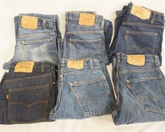 1026	LOT OF SIX PAIRS OF VINTAGE USA MADE LEVI STRAUSS & COMPANY JEANS W/ ORANGE TABS. SIZES ARE; 32 X 36, 31 X 36, TWO ARE 32 X 31 & TWO ARE 30 X 31. VARYING DEGREES OF WEAR 
