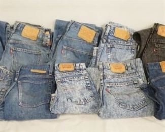 1054	LOT OF 11 PAIRS OF VINTAGE LEVIS JEANS ALL HAVE RED TABS SIZES ARE; 27 X 34, 27 X 26, 26 X 30, 29 X 32, 27 X 28, 29 X 29, 28 X 31, TWO ARE SIZE 28 X 32 & TWO ARE SIZE27 X 30. VARYING DEGREES OF WEAR 

