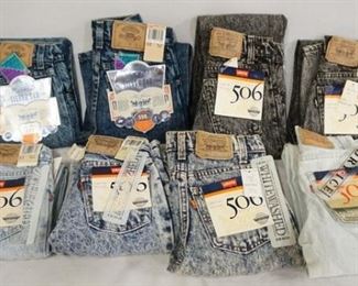 1056	LOT OF EIGHT PAIRS OF VINTAGE LEVIS JEANS NEW W/ TAGS ALL ARE YOUTH SIZES, INCLUDING TWO SILVER TAB BOTH SIZE 10, TWO W/ BLACK TABS BOTH SIZE 12, THREE W/ ORANGE TAB ONE SIZE 11 TWO SIZE 12 & ONE W/ RED TAB SIZE 12 
