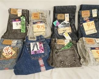 1060	LOT OF EIGHT PAIRS OF VINTAGE LEVIS JEANS NEW W/ TAGS, SIZES ARE; 27 X 34, 28 X 34, 27 X 32, 32 X 32, 33 X 32, 27 X 30, 32 X 30 & 28 X 30 
