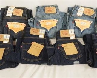 1062	LOT OF NINE PAIRS OF LEVIS JEANS NEW W/ TAGS ALL ARE YOUTH SIZES; FOUR ARE SIZE 14, TWO ARE SIZE 16, TWO ARE SIZE 10 & ONE IS SIZE 8 
