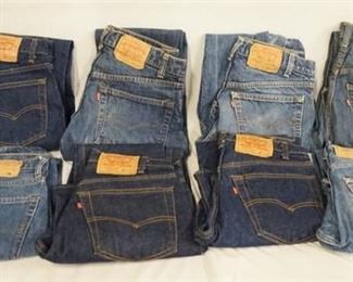1063	LOT OF EIGHT PAIRS OF VINTAGE USA MADE LEVIS JEANS, SIZES ARE; 34 X 32, 31 X 31, 30 X 36, 31 X 31, TWO ARE SIZE 33 X 30, & TWO ARE SIZE 32 X 30. VARYING DEGREES OF WEAR 
