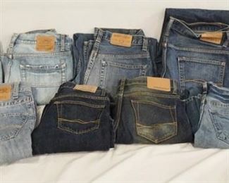 1081	LOT OF NINE PAIRS OF AEROPOSTALE JEANS. SIZES ARE; 28 X 28, 29 X 32, 30 X 30, 38 X 32, 31 X 30, 31 X 32, & THREE PAIRS ARE SIZE 30 X 32. VARYING DEGREES OF WEAR 
