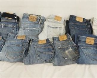 1082	LOT OF 12 PAIRS OF HOLLISTER JEANS SIZES ARE; 26 X 30,32 X 32, 29 X 32, TWO ARE SIZE 30 X 30, TWO ARE SIZE 30 X 32, & FIVE ARE SIZE 28 X 30. VARYING DEGREES OF WEAR 
