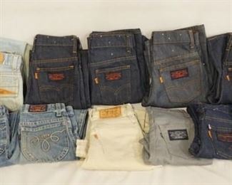 1084	LOT OF 11 PAIRS OF VINTAGE LEVIS JEANS. ALL ARE YOUTH SIZES. VARYING DEGREES OF WEAR 
