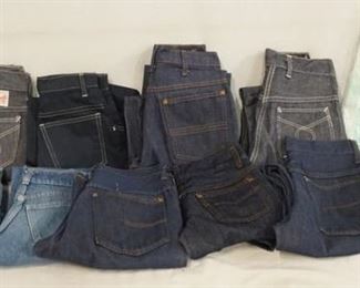1085	LOT OF SEARS & JC PENNY VINTAGE CLOTHING; SIX PAIRS OF PANTS BY SEARS, ALL APPEAR TO BE YOUTH SIZES, A NEW SHIRT ON CARD SIZE LARGE & THREE PAIRS OF *SUPER DENIM* JEANS FROM JC PENNY WAIST SIZES MEASURE APP. 25-26 IN. VARYING DEGREES OF WEAR 
