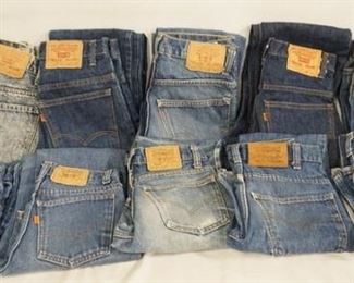 1094	LOT OF TEN PAIRS OF VINTAGE LEVIS JEANS W/ ORANGE TABS. SIZES ARE; 29 X 32, 29 X 31, 28 X 36, 28 X 30, 28 X 27, 27 X 30, 27 X 32, & THREE PAIRS ARE SIZE 28 X 34. VARYING DEGREES OF WEAR 
