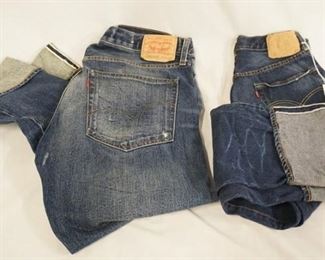 1100	LOT OF TWO PAIRS OF LEVIS VINTAGE CLOTHING  JEANS ONE IS 505 SIZE 38 X 34, THE OTHER IS 501 SIZE 30 X 34. VARYING DEGREES OF WEAR 
