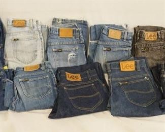 1113	LOT OF 11 PAIRS OF VINTAGE LEE JEANS, EIGHT OF WHICH HAVE A 29 IN WAIST, THE OTHER THREE ARE SIZES; 30 X 30, 32 X 32, & 31 X 30. VARYING DEGREES OF WEAR 
