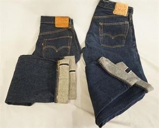 1134	LOT OF TWO PAIRS OF LEVIS SELVEDGE JEANS W/ BIG E. ONE PAIR IS 501XX SIZE 30 X 29, THE OTHER IS 501ZXX SIZE 34 X 34
