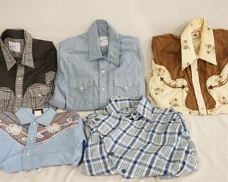 1155	LOT OF FIVE VINTAGE WESTERN SHIRTS, INCLUDING TWO FROM ROCKMOUNT RANCHWEAR, ONE FROM CHUTE #1, ONE FROM GOLDEN TOUCH & ONE FROM SHEPLERS 
