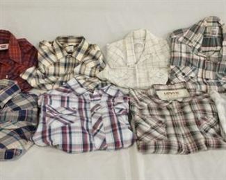 1158	LOT OF NINE LEVIS BUTTON UP SHIRTS. LOT INCLUDES BOTH ADULT & YOUTH SIZES. VARYING DEGREES OF WEAR 
